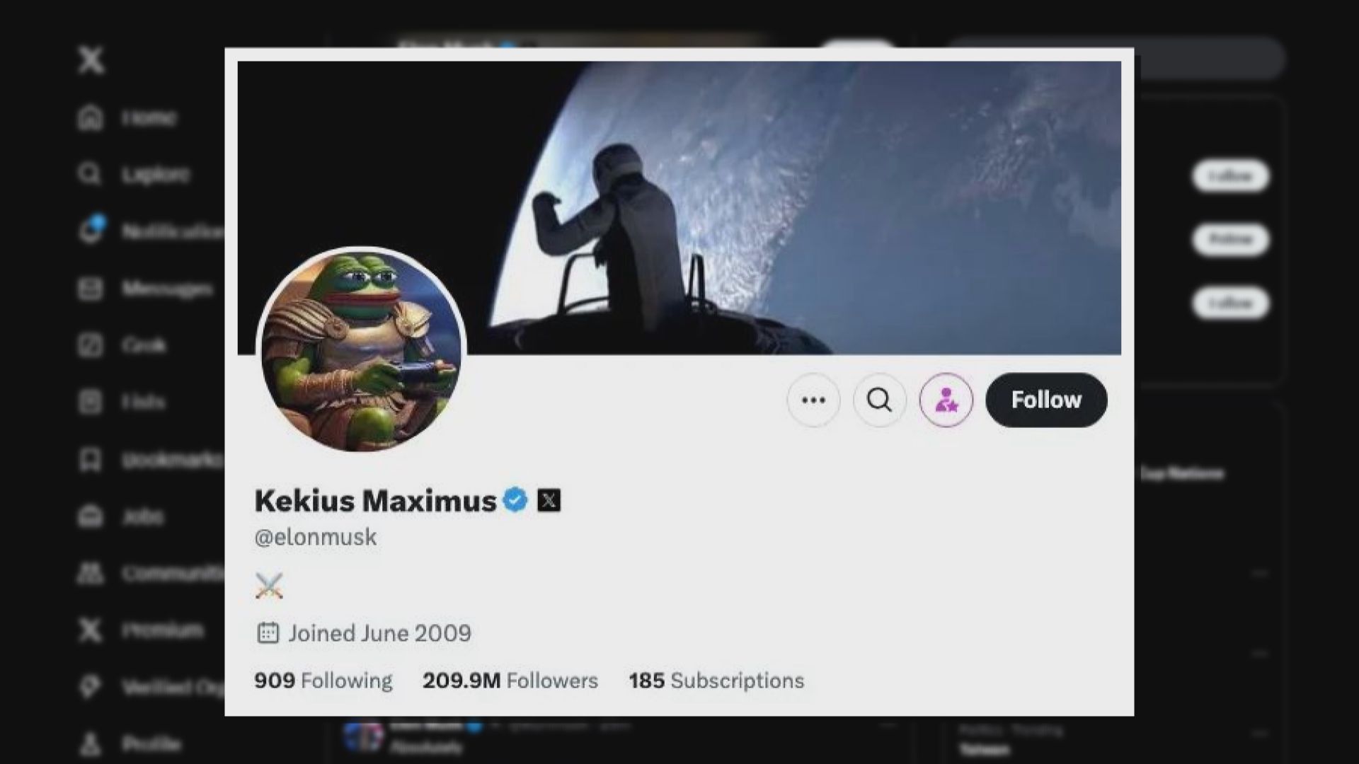 【Kekius Maximus意思是...?】馬斯克X帳號一度改名換頭像　同名迷因幣暴漲暴跌