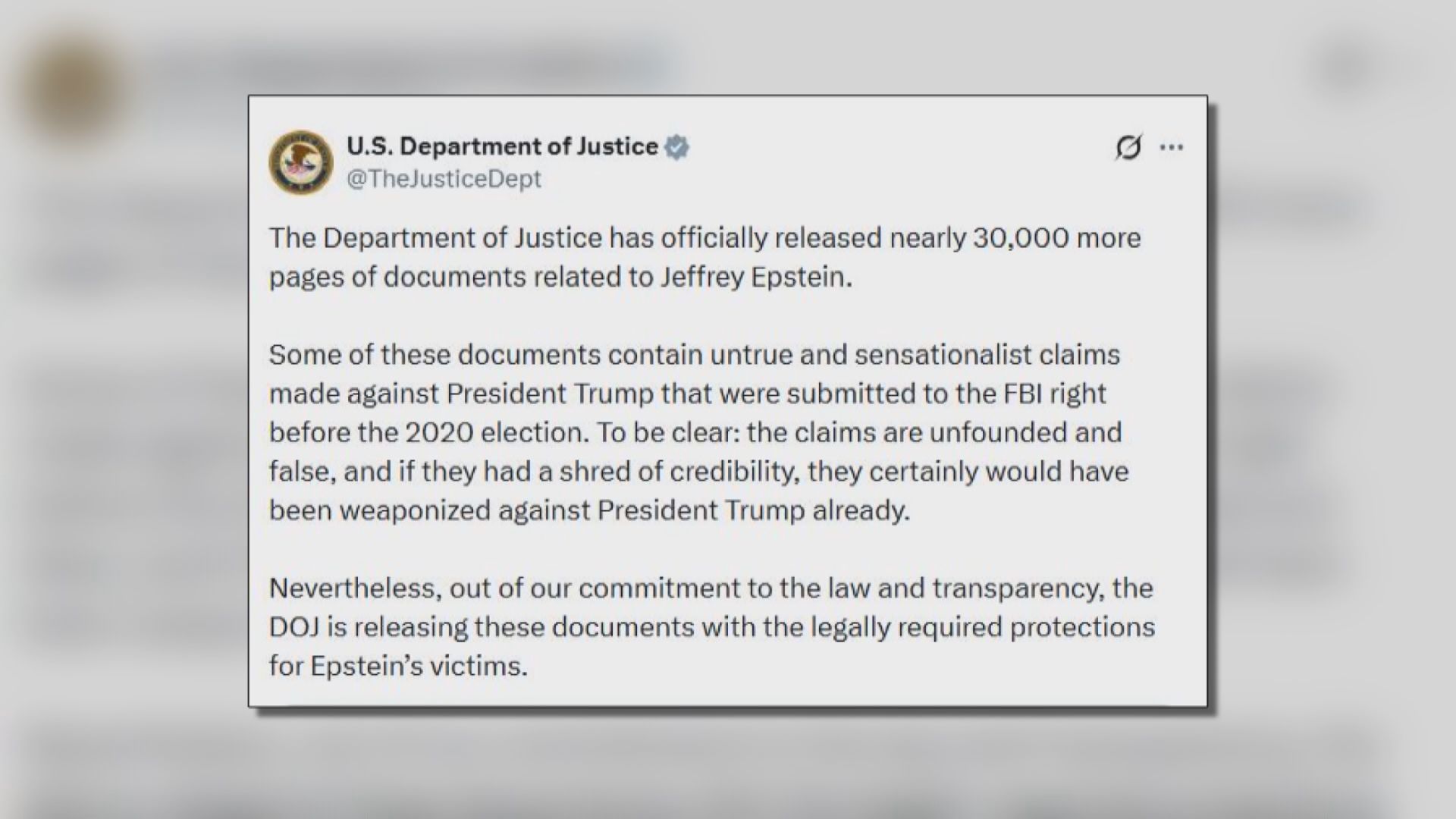 美司法部再公開愛潑斯坦案資料　部分內容涉及特朗普