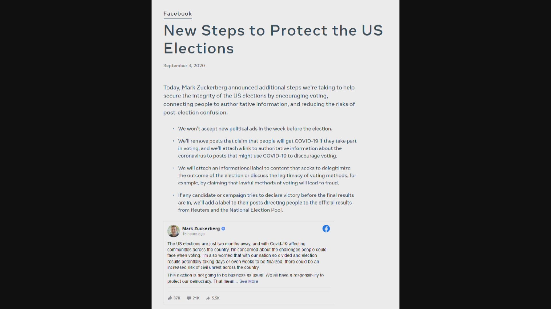 Fb採措施防美國大選受干預　分析批屬公關技倆