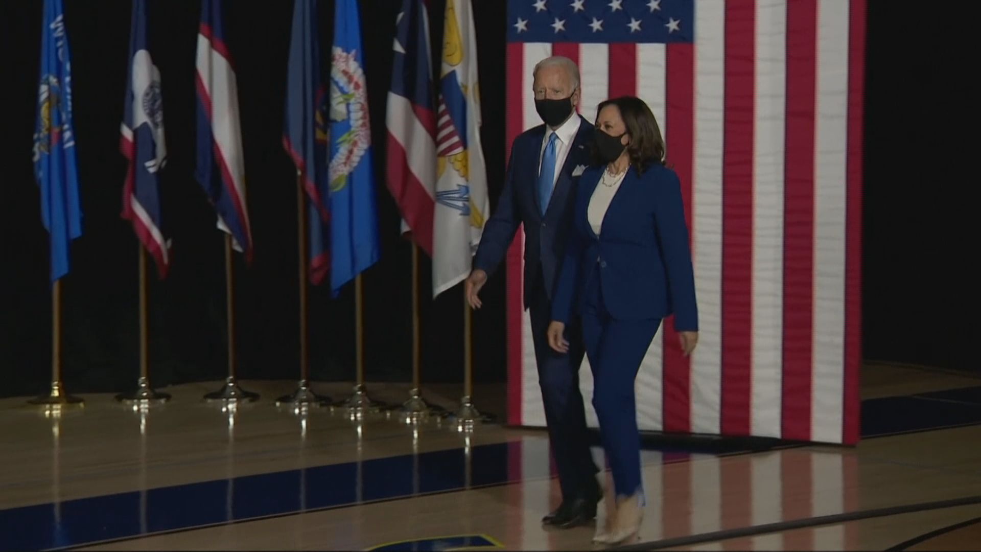 美民主黨總統參選人拜登首度與拍檔賀錦麗出席競選活動