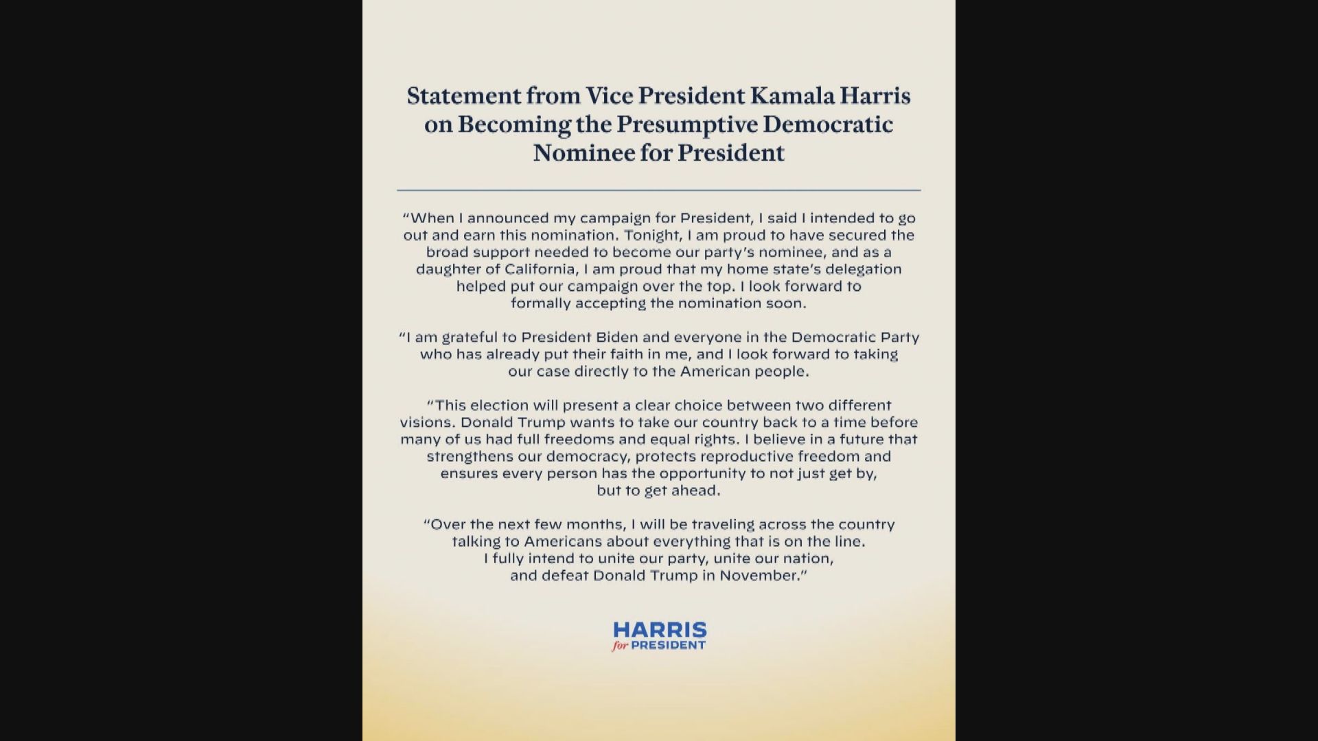 賀錦麗宣布已取得足夠支持 可獲提名為總統候選人