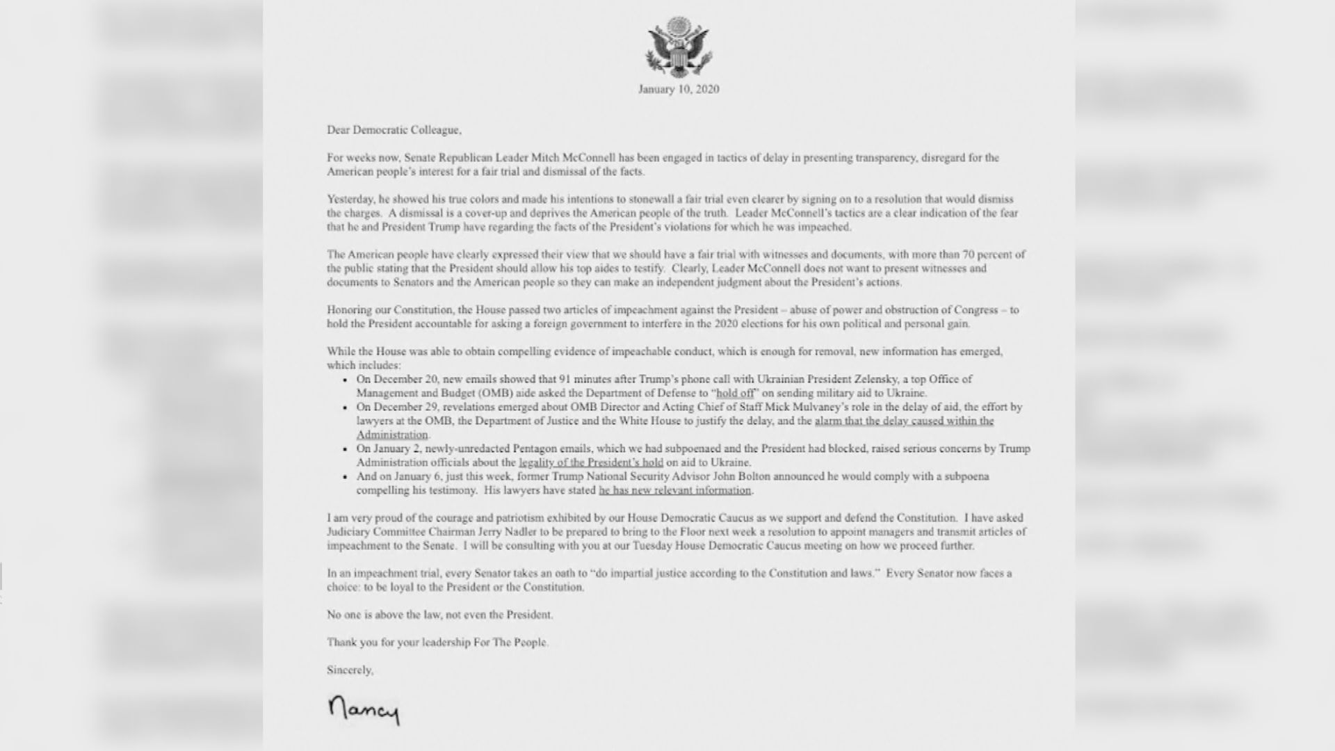 眾議院料下周呈交彈劾案至參議院