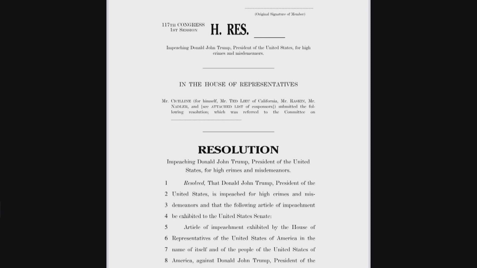 美國民主黨向眾議院提交彈劾特朗普議案