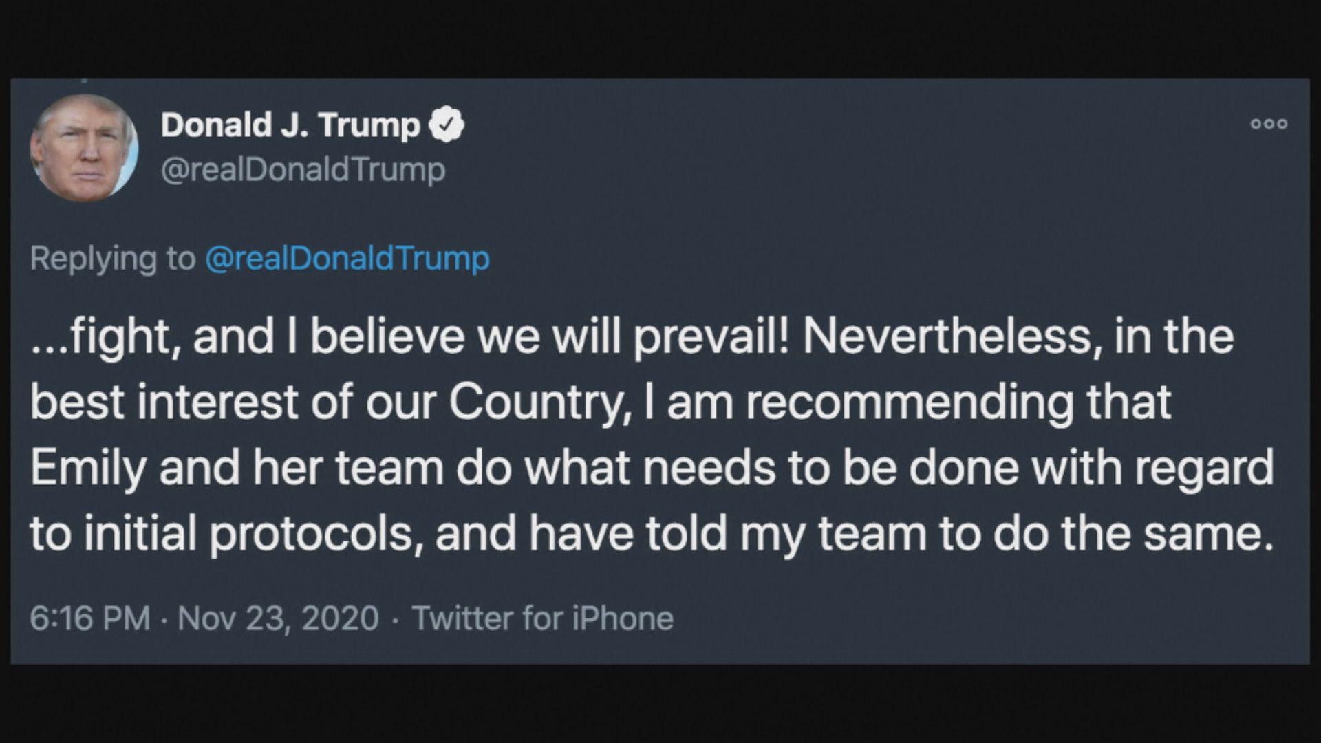 拜登權力交接啟動　特朗普指是他建議開展程序