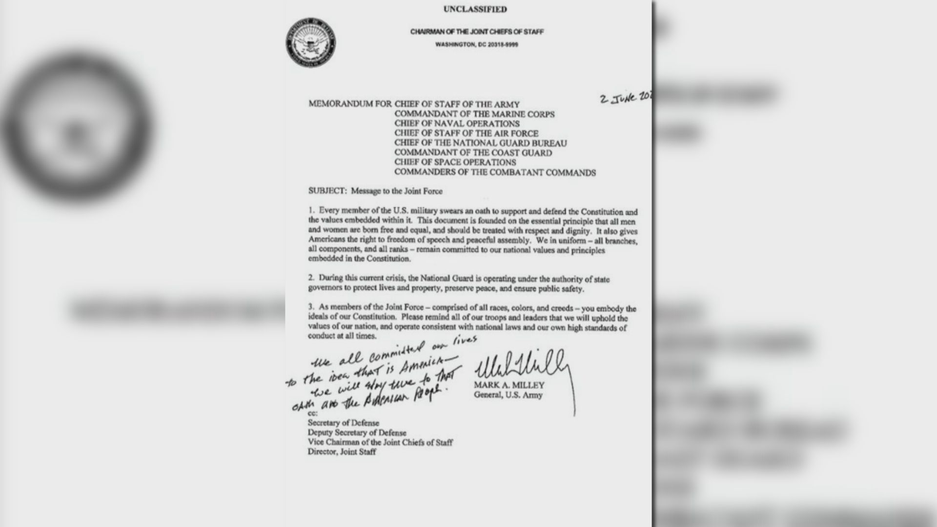 美軍高層籲軍人毋忘誓言捍衛憲法暴露與白宮分歧