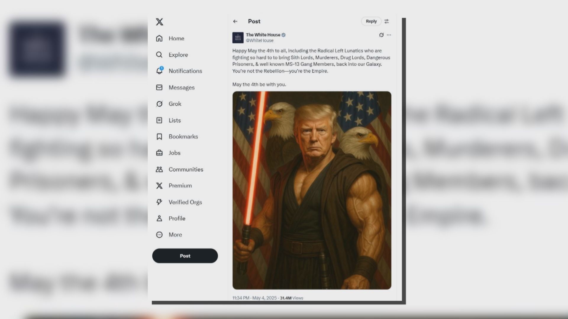 關稅戰｜特朗普宣布向外國電影徵百分百關稅　白宮趁「星戰日」貼特朗普改圖贈慶