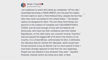 馬斯克組黨｜特朗普斥荒謬　成立第三黨從未成功 只會製造混亂