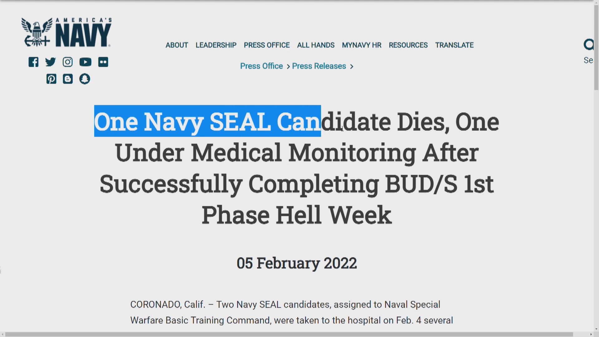 美軍海豹突擊隊地獄周考核一人死亡