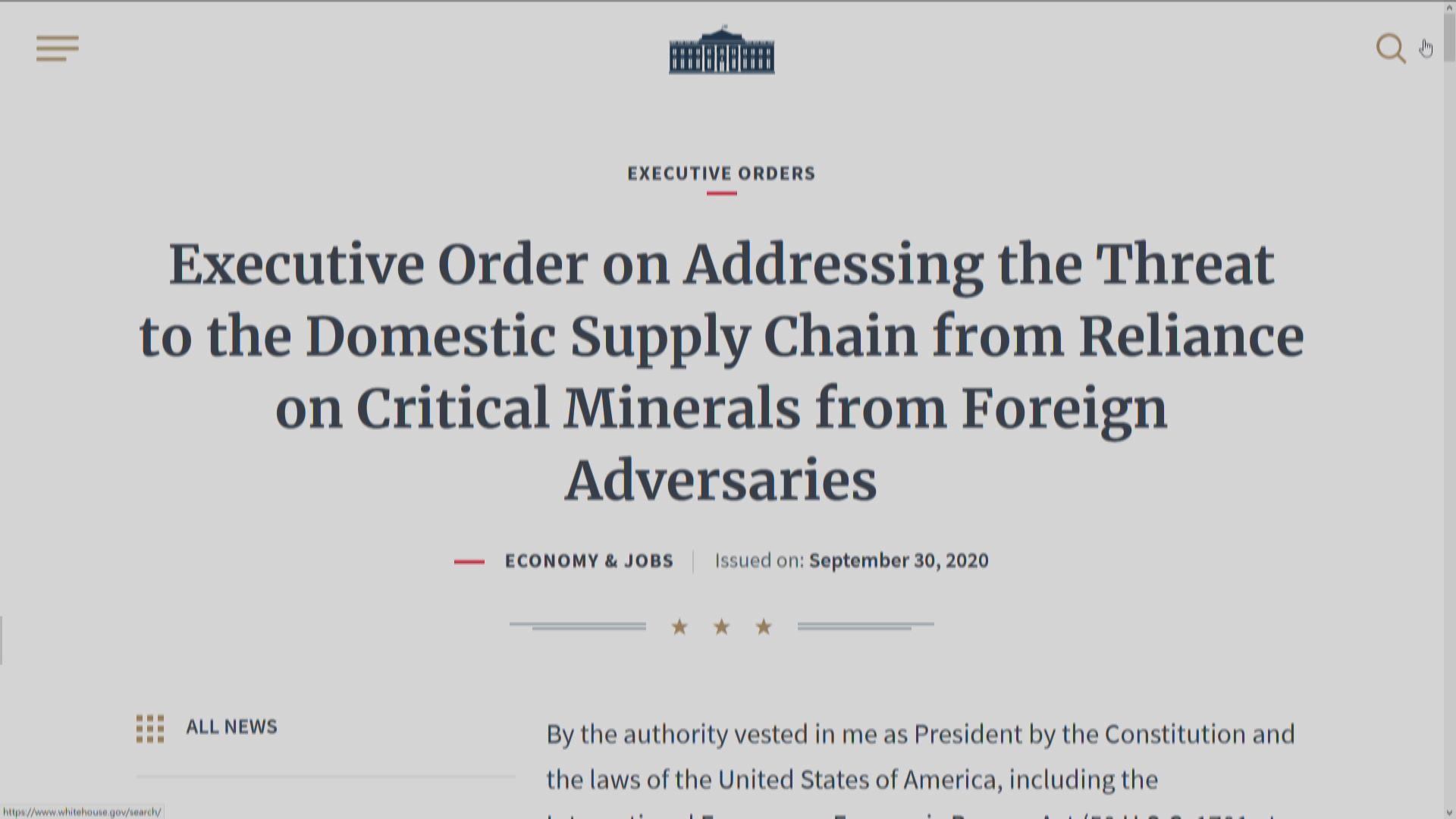 特朗普簽行政命令增加美國稀土生產