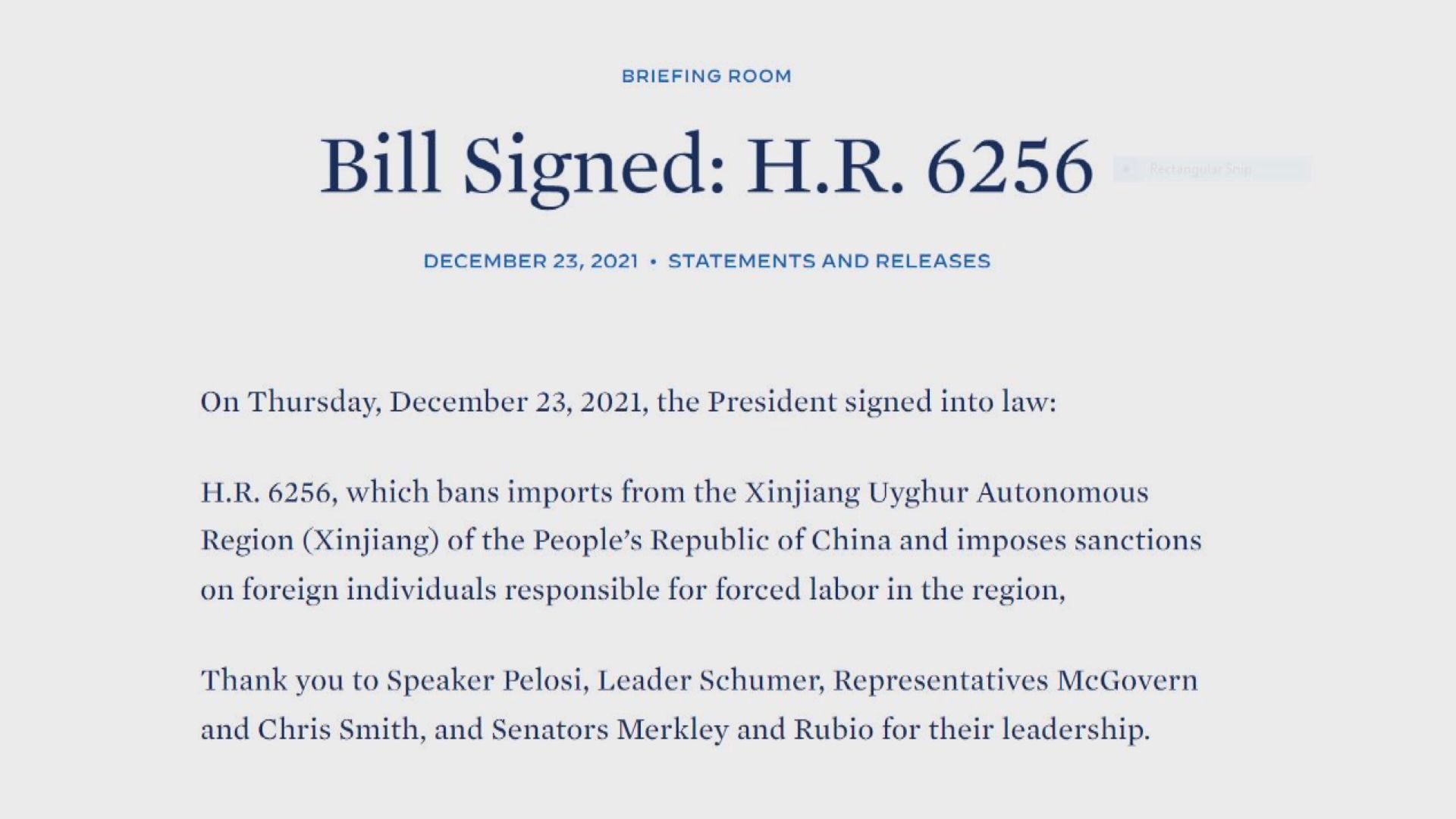 外交部堅決反對拜登簽署禁止進口新疆產品法案