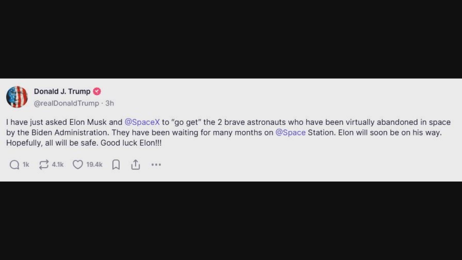 波音星際客機太空人滯留太空逾半年　特朗普已指示馬斯克接人回來