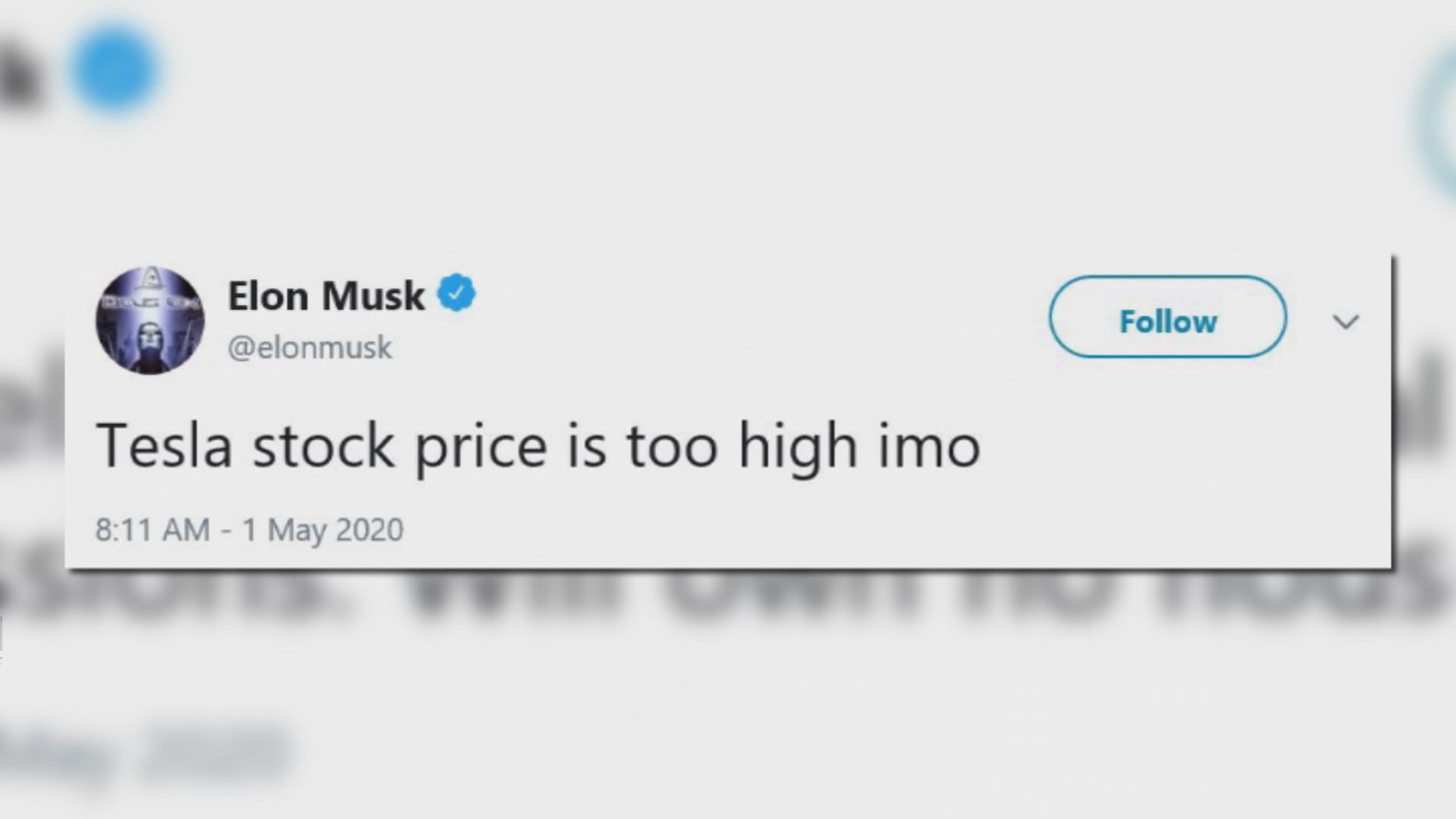 馬斯克指Tesla股價過高　累股價急挫