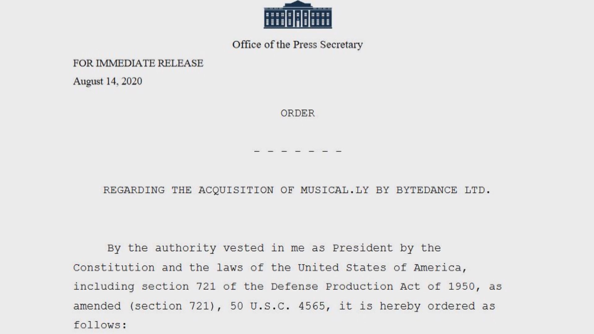 特朗普要求字節跳動90日內售美國資產