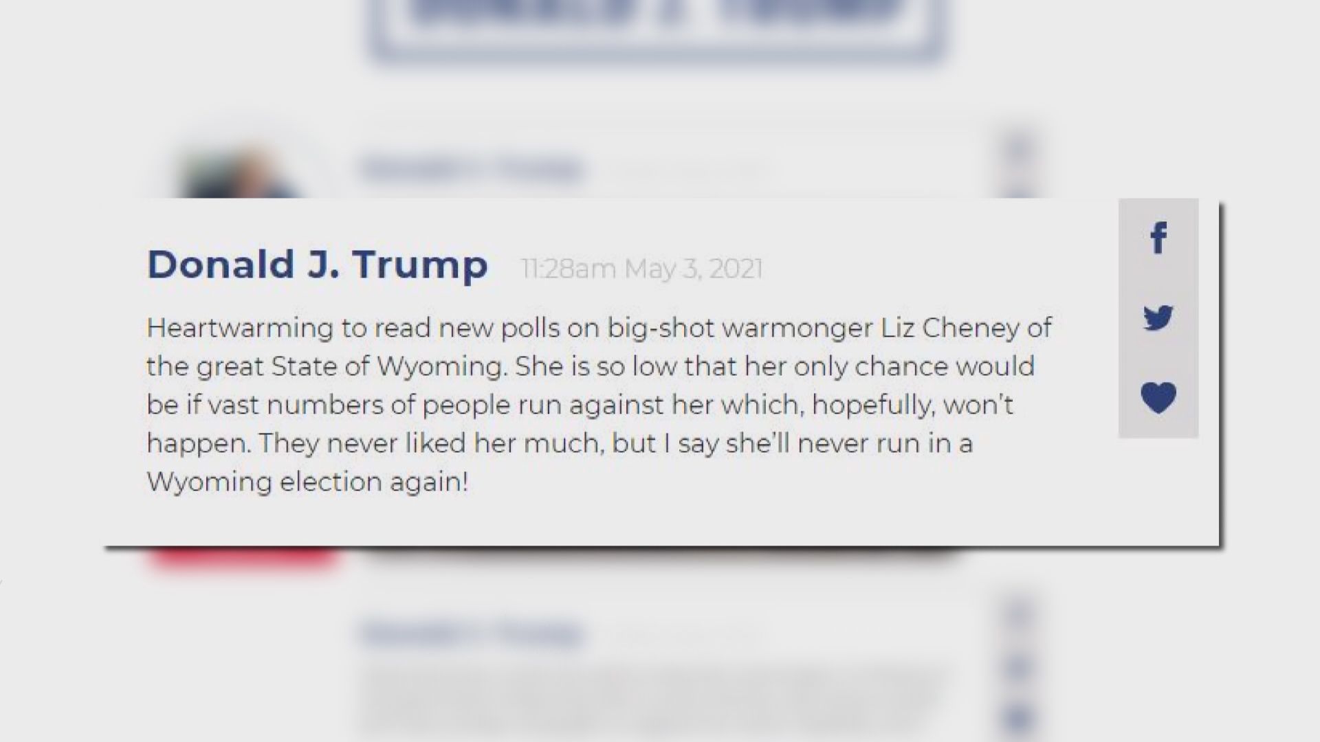 特朗普在個人網站設通訊平台　最新帖文針對切尼女兒