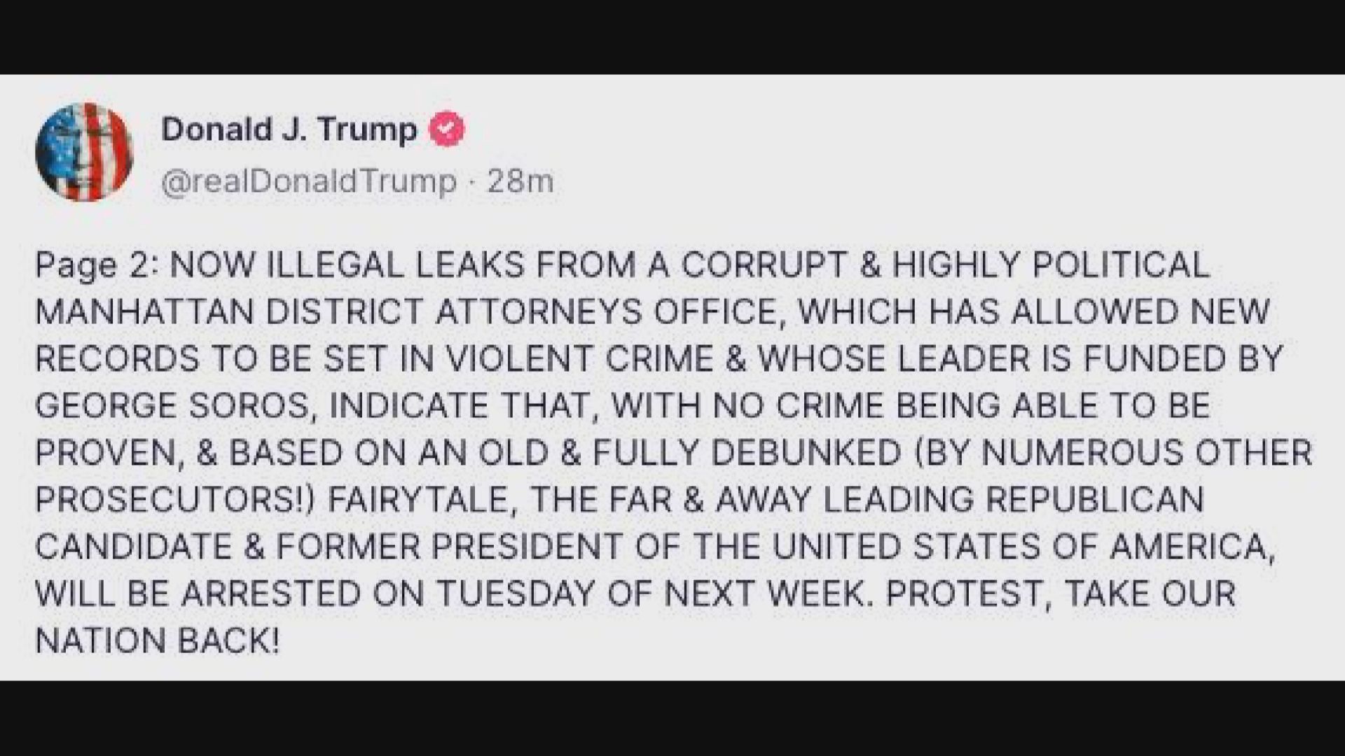 特朗普預告自己將於周二被紐約檢方拘捕