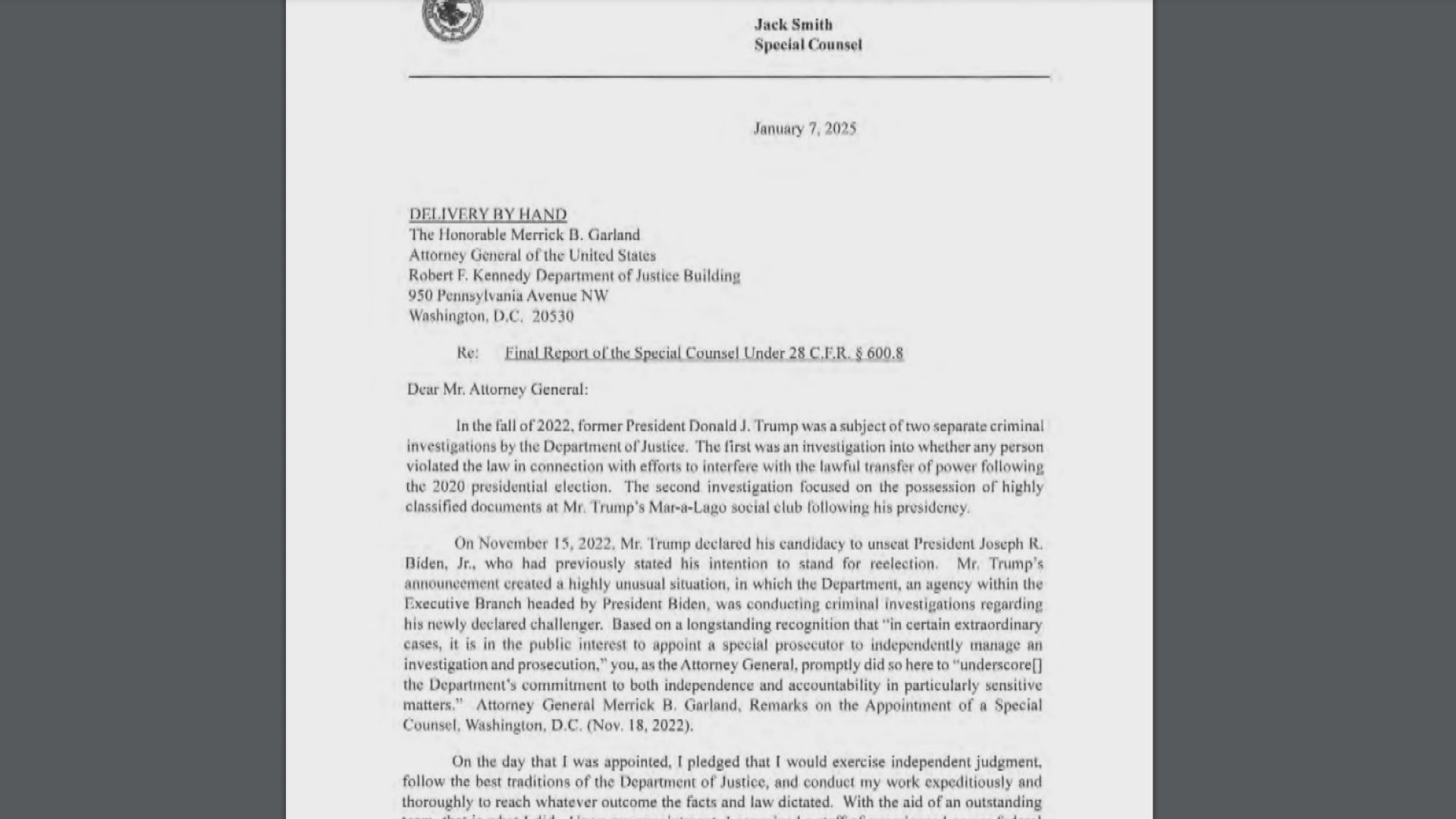 特朗普涉企圖推翻美選結果　檢察官報告︰若非總統不予起訴　已有證據足定罪