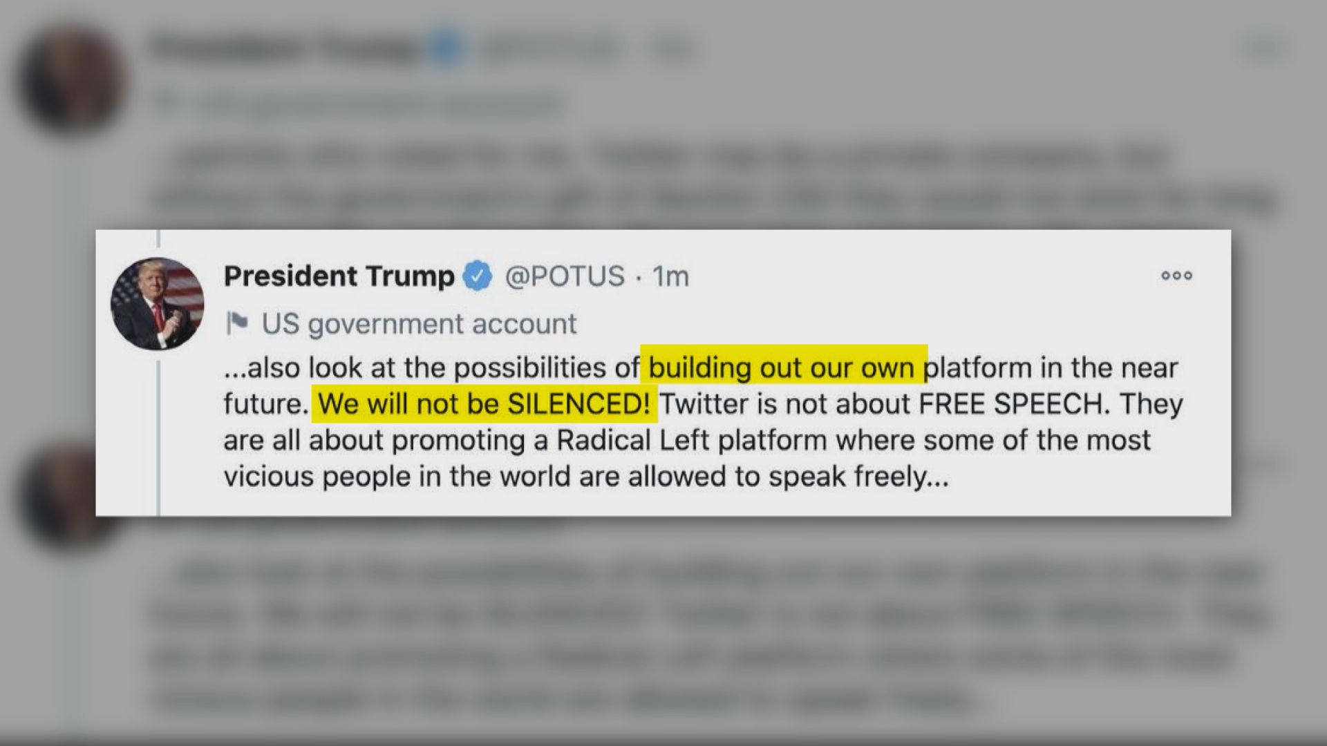 特朗普：不會被噤聲　會研究建立自己的社交平台