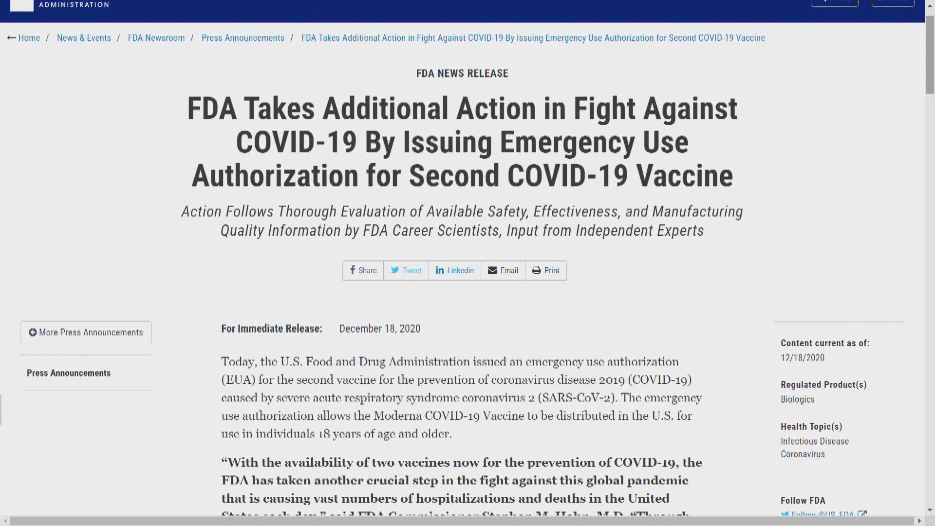 拜登周一會接種輝瑞新冠病毒疫苗