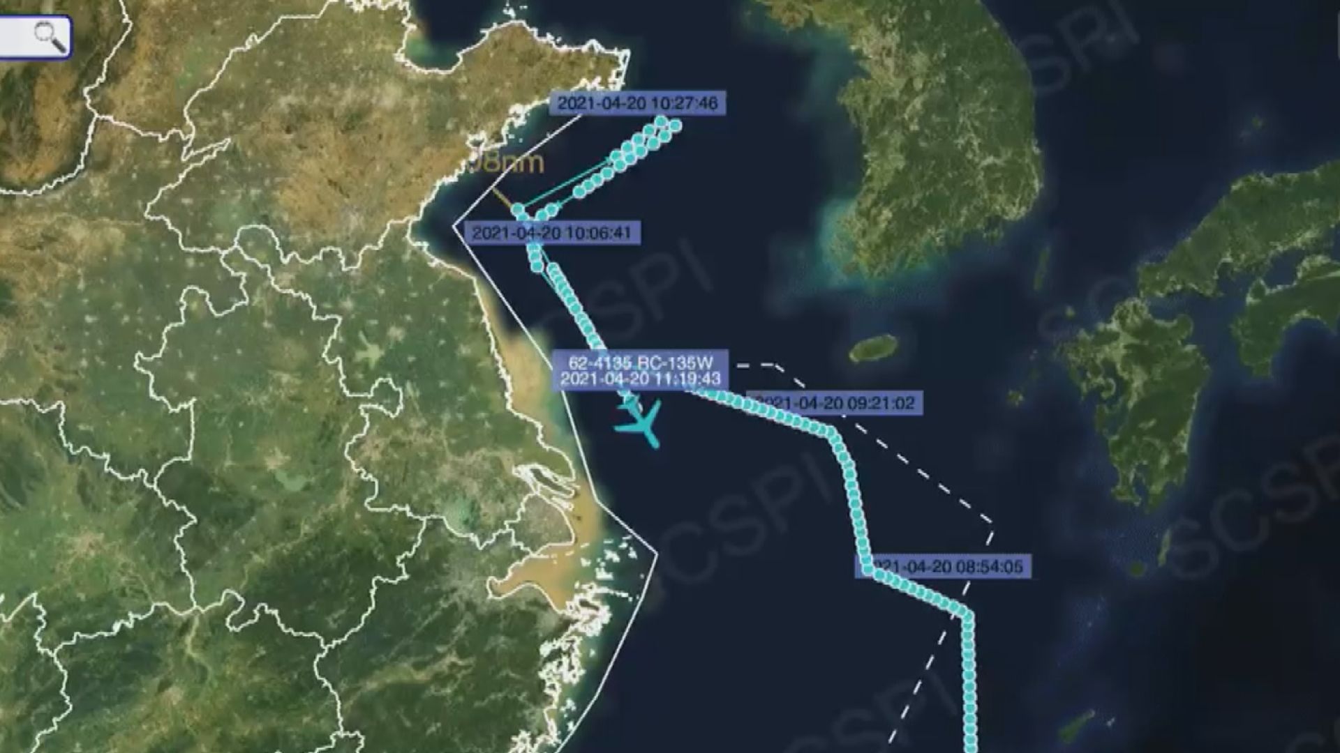 美軍偵察機沿江蘇及山東海岸線偵察