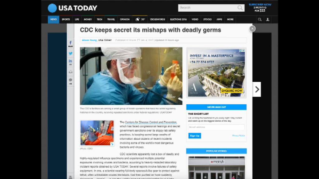 美疾控中心涉隱瞞實驗室事故