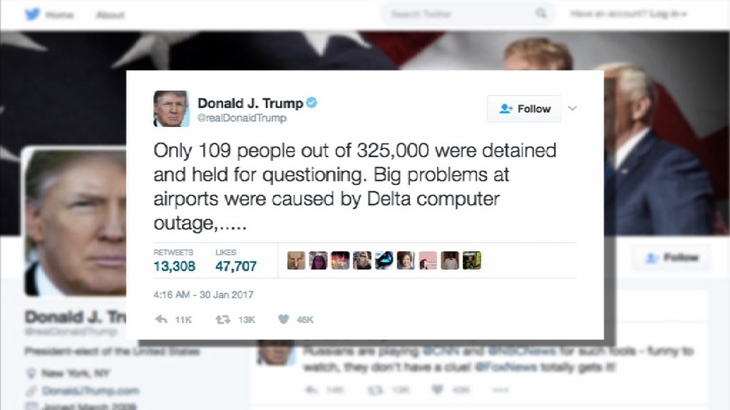 特朗普稱航空公司及示威致機場混亂