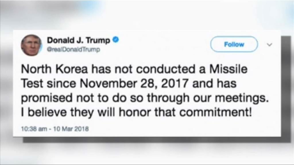 特朗普相信北韓會守承諾停射導彈