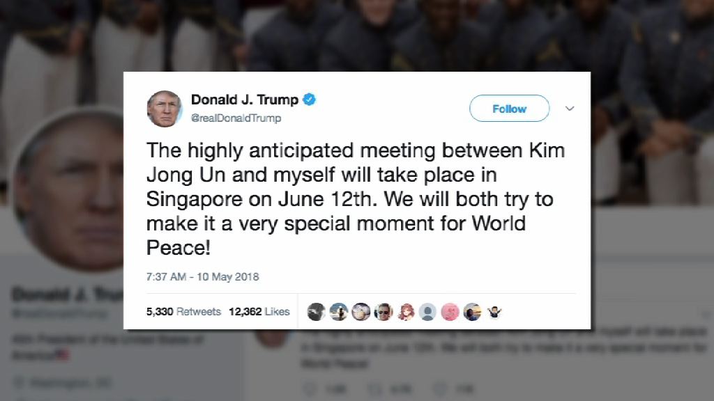 特朗普金正恩下月12日會面