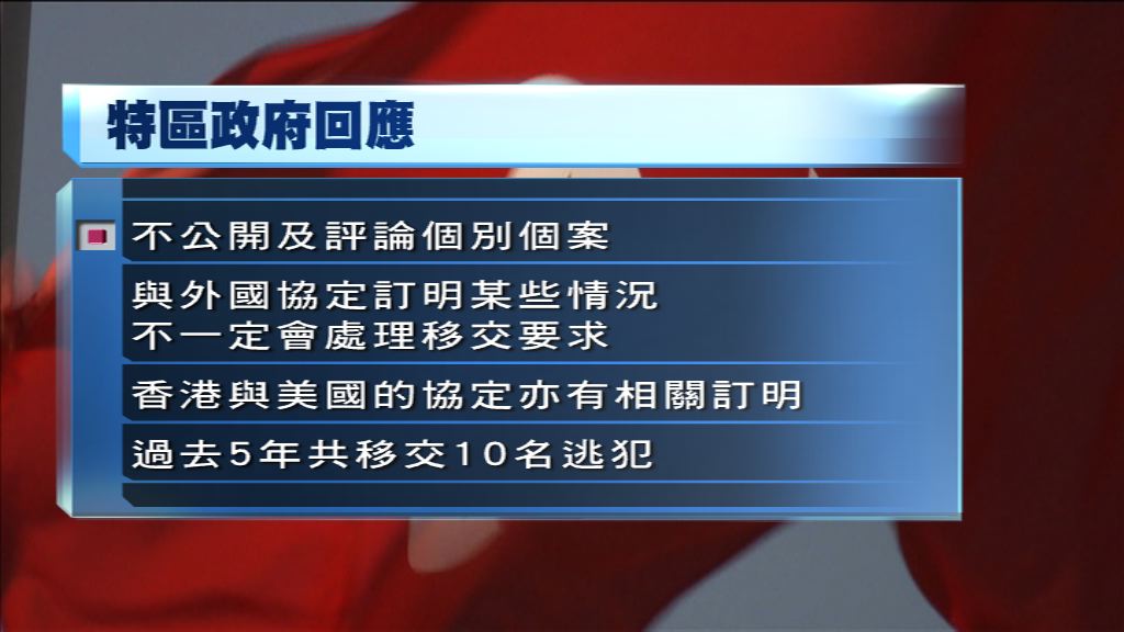 政府︰與美國協定有訂明不移交逃犯的情況