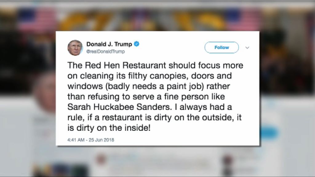特朗普批評趕走桑德斯的餐廳骯髒
