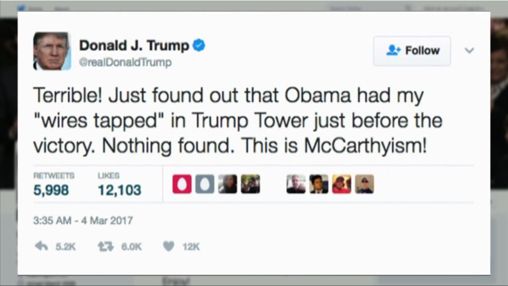 特朗普稱大選前遭奧巴馬竊聽