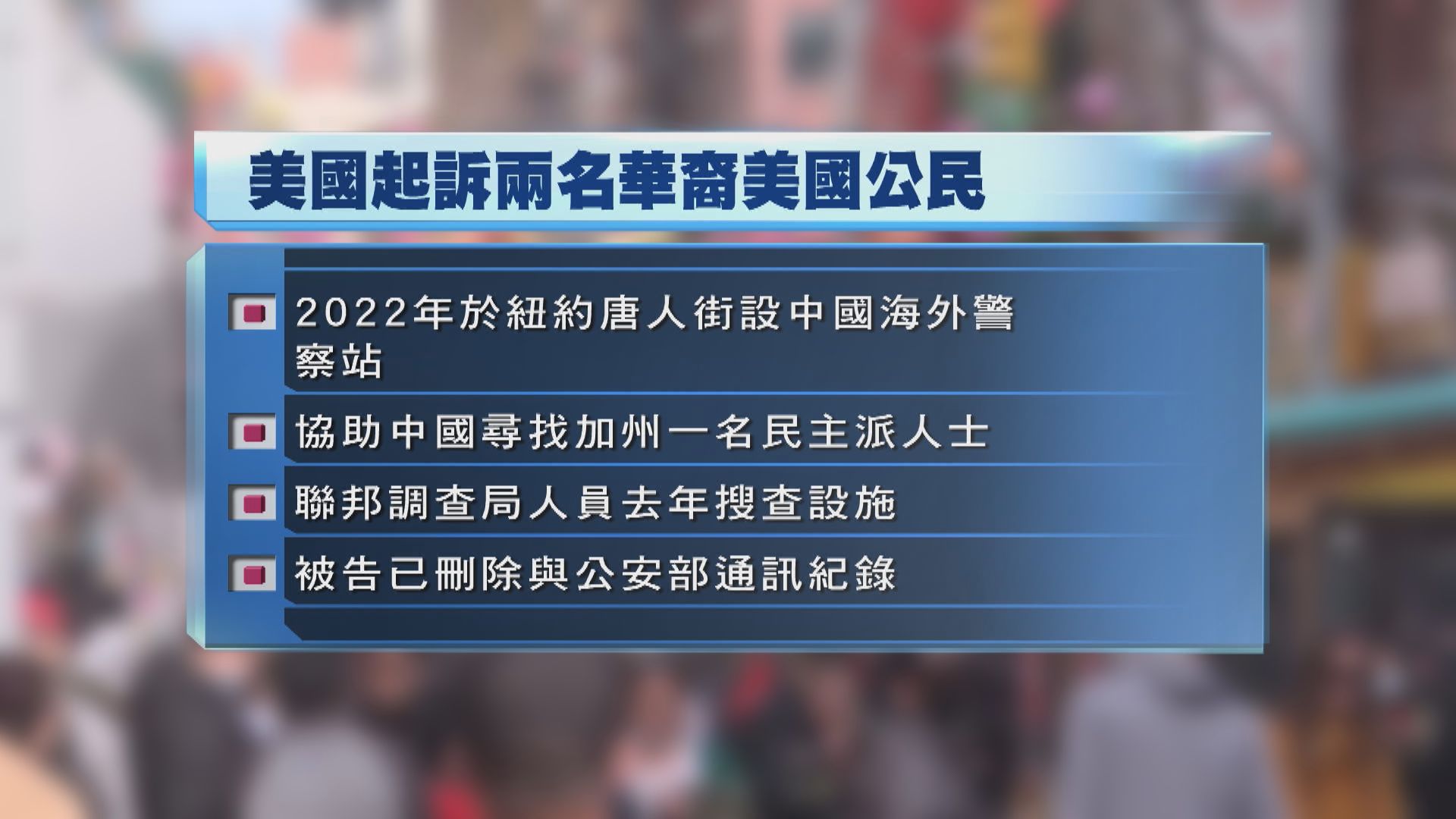 美國拘兩華裔公民　指為中國設立海外警察站