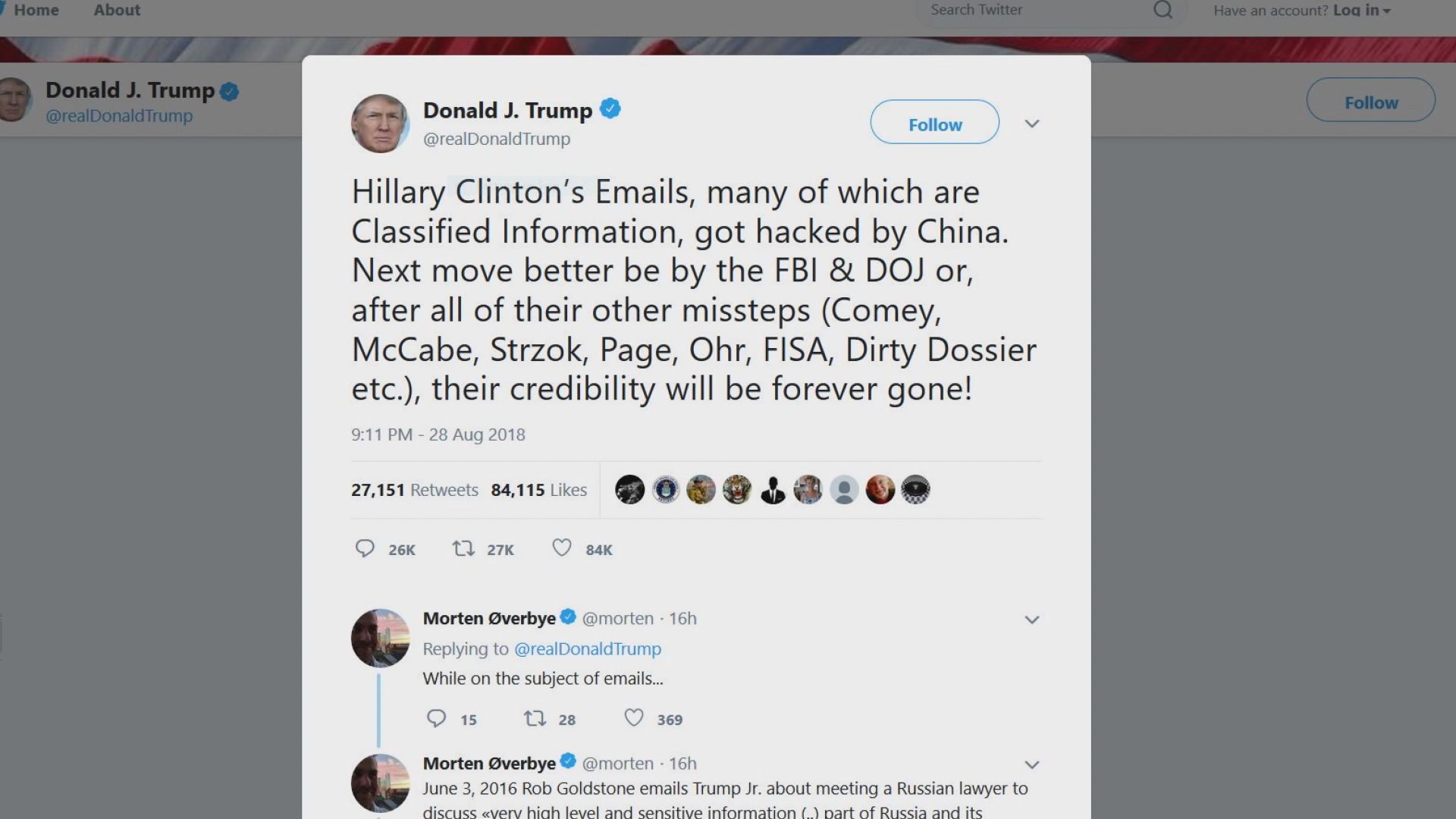 特朗普促查中國涉入侵希拉里電郵