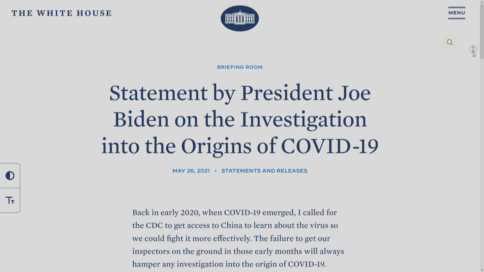 拜登要求情報部門加倍努力調查新冠病毒源頭