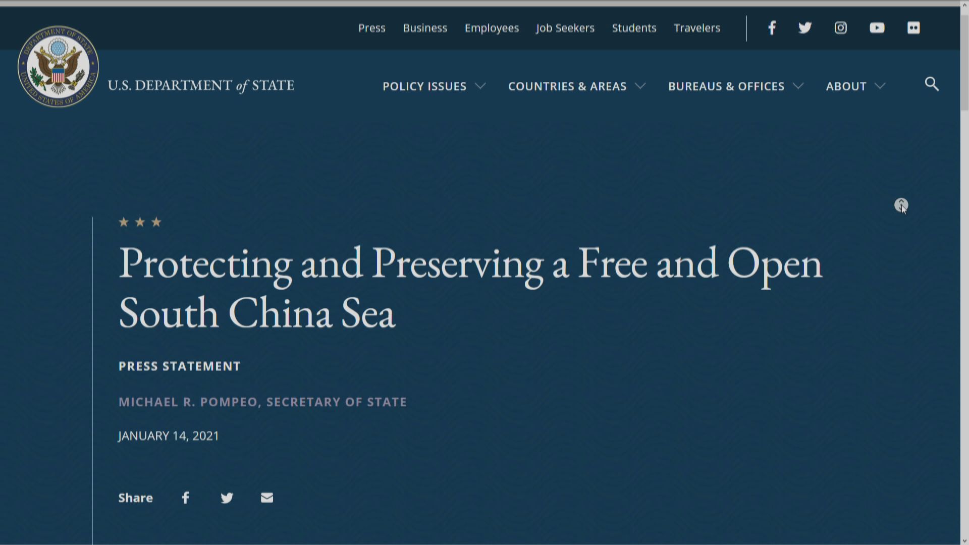 美國向涉南海爭議中國個人實施新制裁