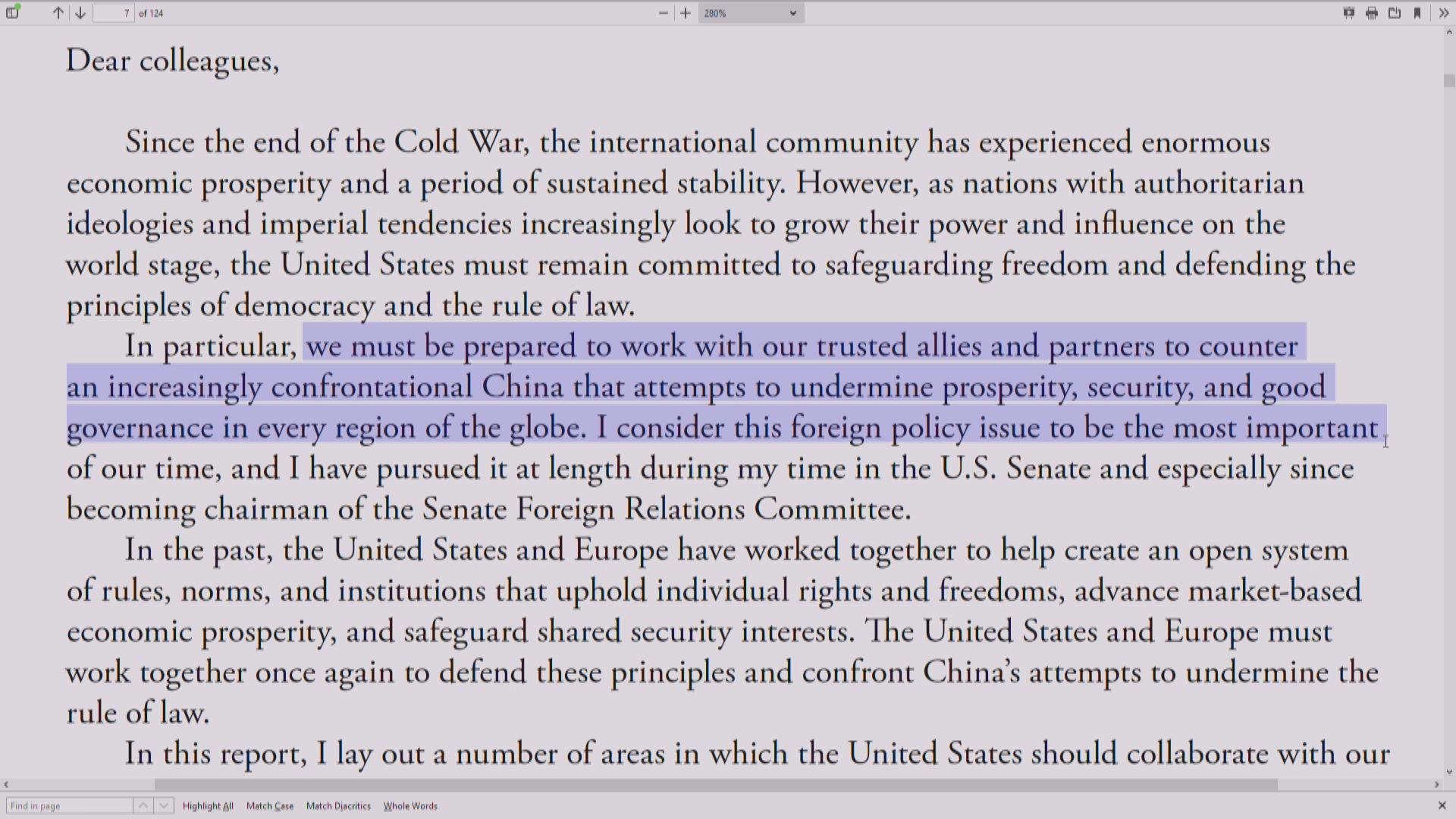 美參議院報告倡多邊合作應對中國挑戰