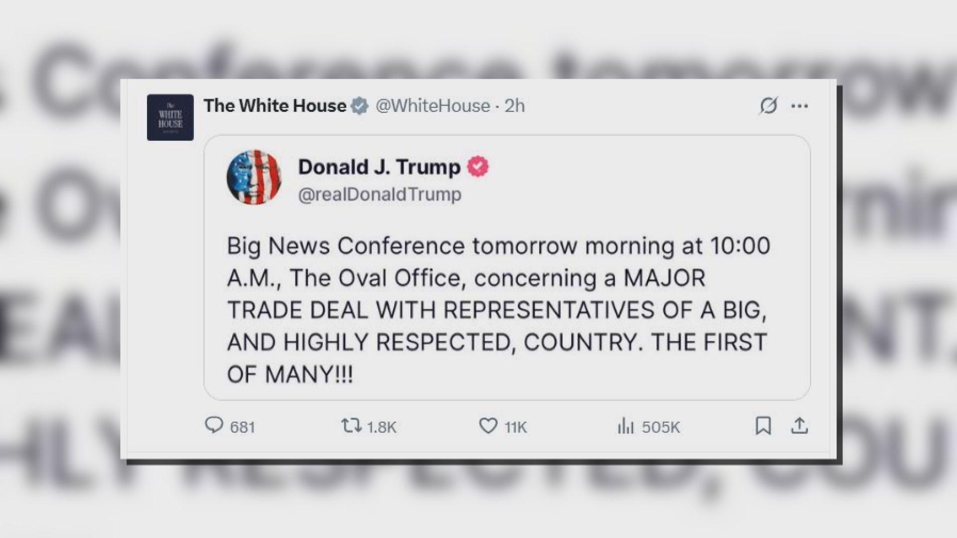 美國據報與英國達成貿易協議　特朗普將於本港今晚開記者會