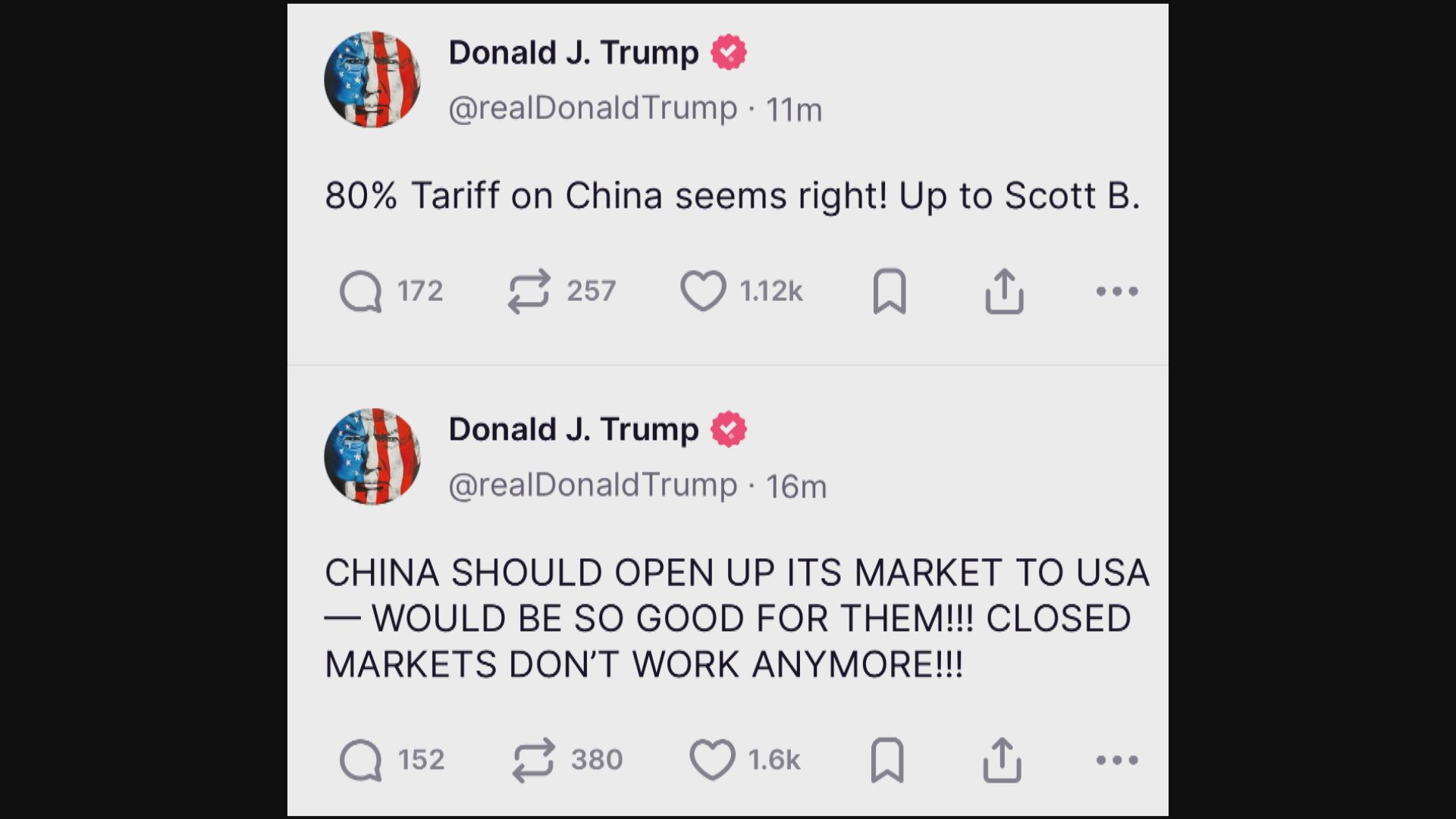 關稅戰｜特朗普揚言對華關稅調整至八成似乎可行