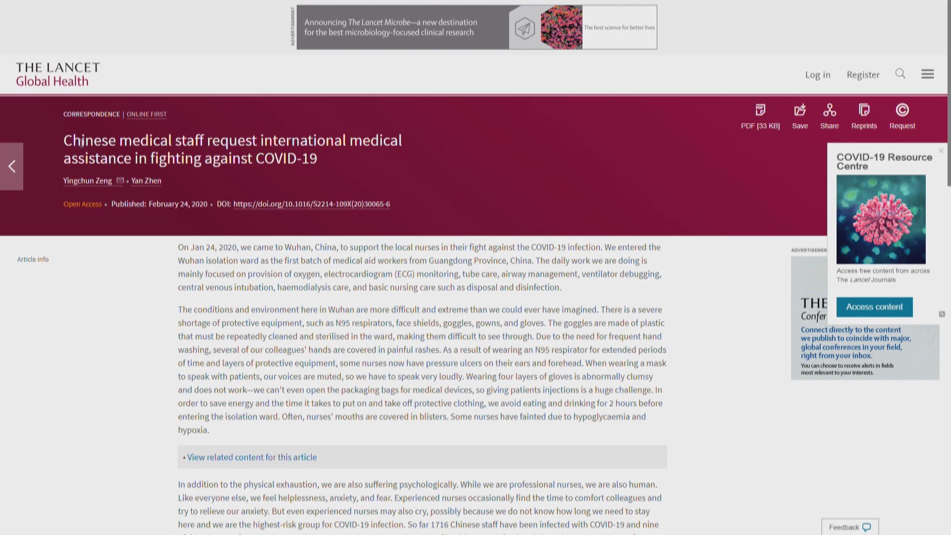 內地兩名護士在《刺針》撰文向全球醫護求援