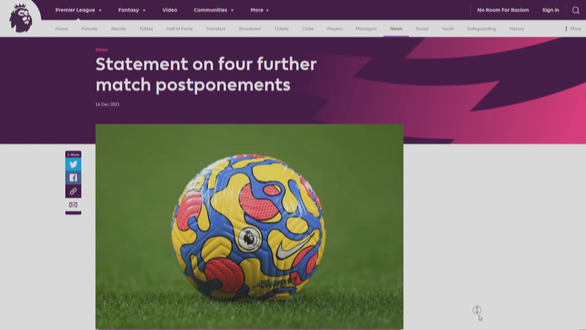 周末五場英超因新冠疫情要延期