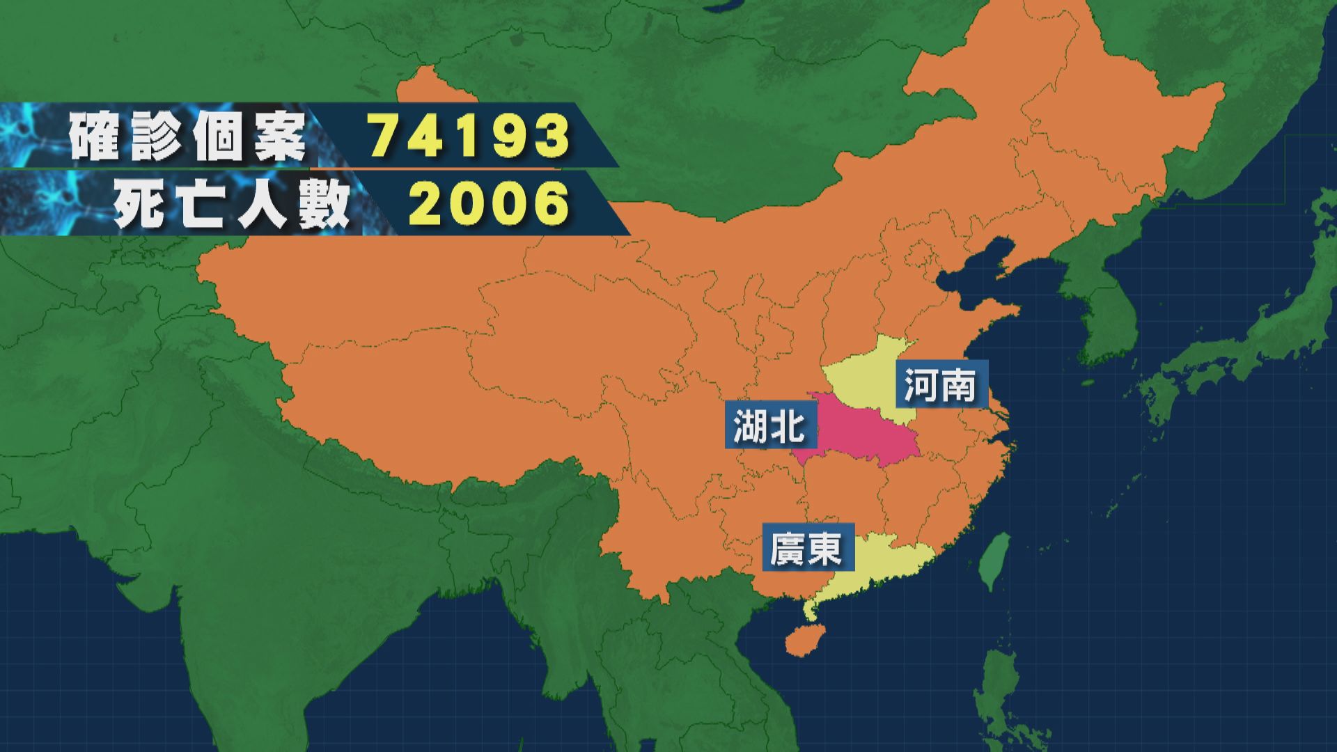 內地新型肺炎確診宗數逾74000宗　逾二千人死亡