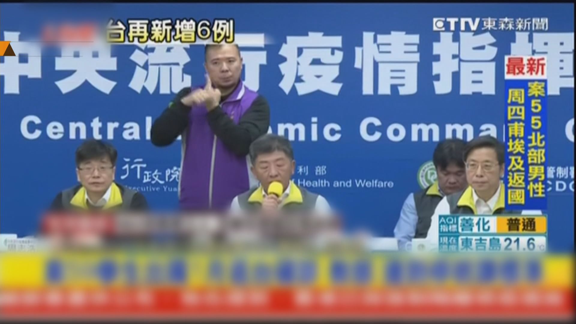 台灣單日新增6宗境外輸入確診個案