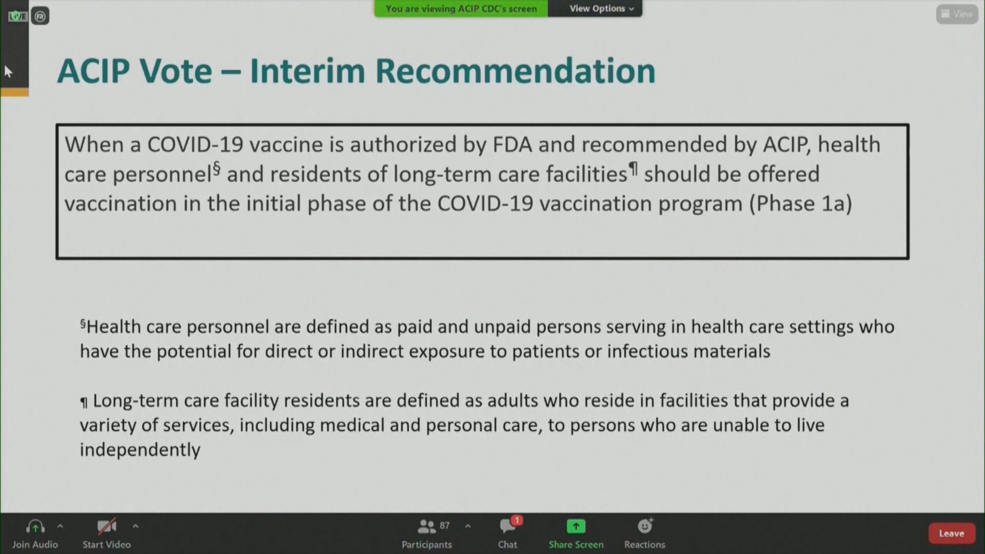 美國顧問委員會建議兩群組優先接種疫苗