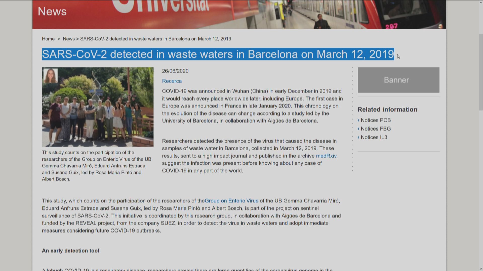 西班牙去年3月污水中發現新冠病毒