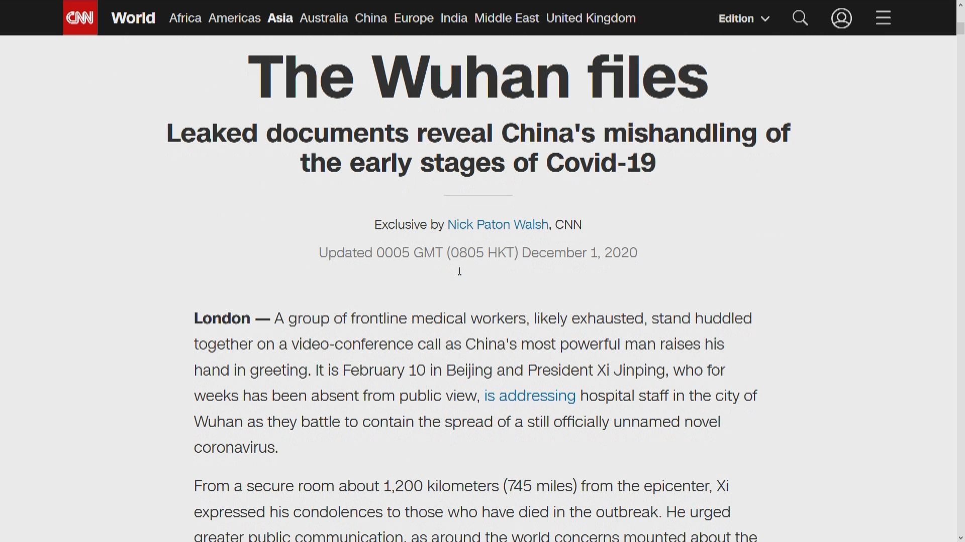 CNN獲湖北官方文件　揭內地內部與對外發放疫情資訊曾不一致