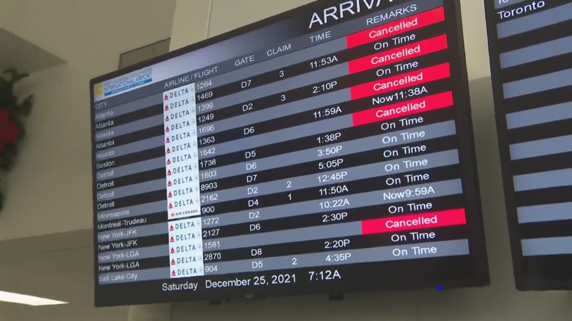 聖誕假期全球有約8000航班取消　美國周日取消逾1500航班